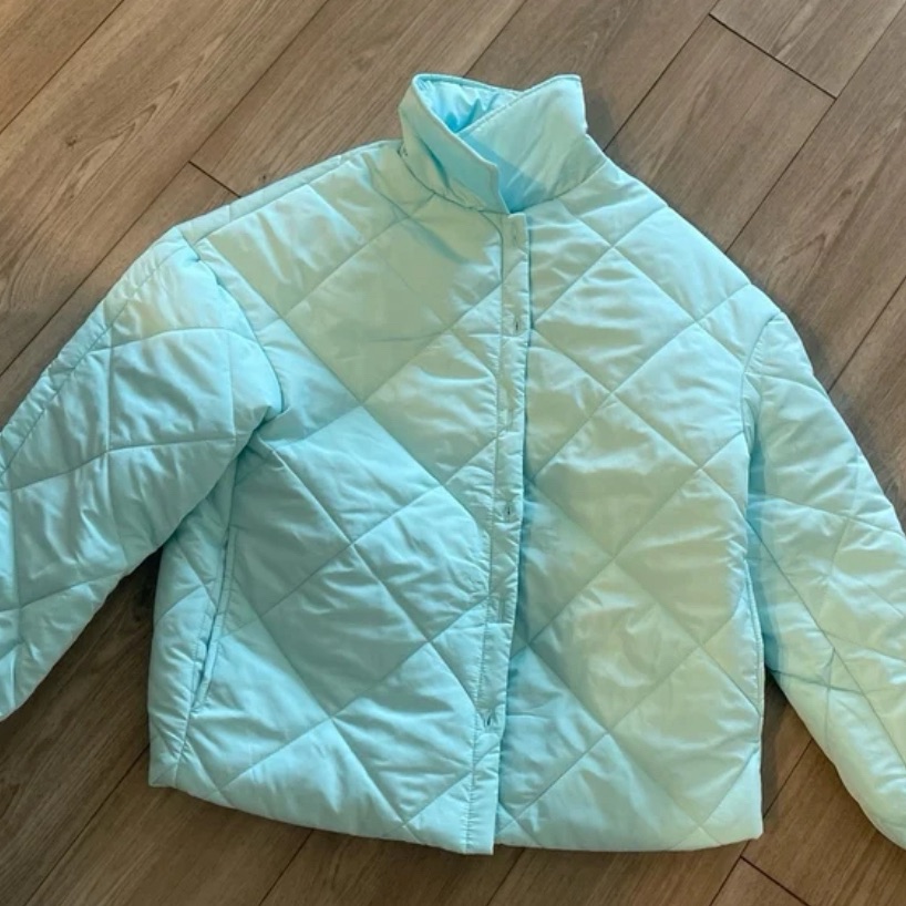Womens Light Blue Quilted Puffer Jacket